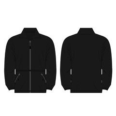 black color fleece outdoor jacket isolated vector on the white background