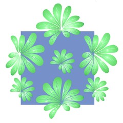 Beautiful pattern with green leaves on blue background.