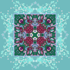 Decorative floral ornament. Can be used for cards, bandana prints, kerchief design, tablecloths and napkins