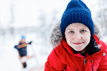 Cute boy outdoors on winter