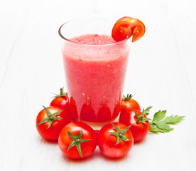 Glasses of fresh tomato juice