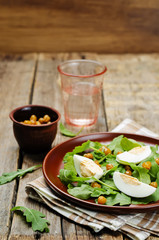 Roasted chickpeas eggs arugula salad