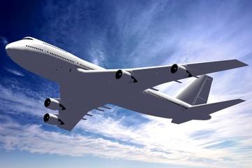Fototapeta premium 3D passenger jet plane flying in the air - great for topics like aviation, flight, transportation etc.