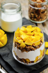 Greek yogurt granola mango parfait