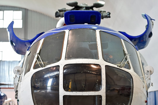 Helicopter repair inside factory