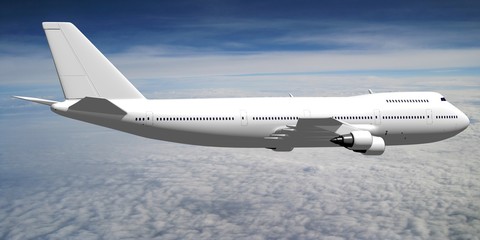 Fototapeta premium 3D passenger jet plane flying in the air - great for topics like aviation, flight, transportation etc.