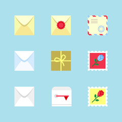 vector flat post mail icon set
