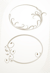 Pair of decorative floral oval vector frame.