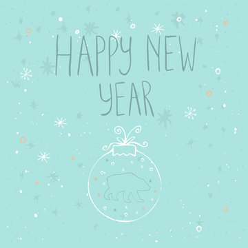 Happy new year  text on a winter background with snow and snowflakes. Greeting card template.Merry Christmas  poster with quote. T-shirt design, card design or home decor element. Vector