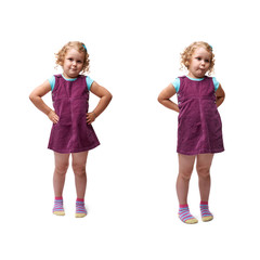 Young little girl standing over isolated white background