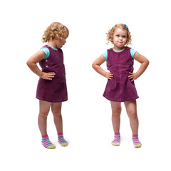 Young little girl standing over isolated white background
