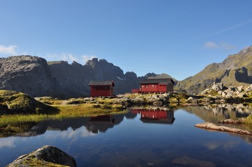 Fototapeta na wymiar Lofoten islands, Norway, trek to Munkebu and Munkan mountain