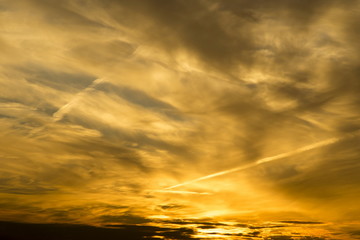 Plumose clouds on sunset, amazing sky