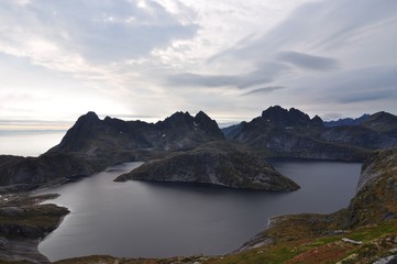 Lofoten islands, Norway, trek to Narvtinden mountain