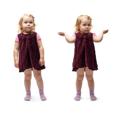 Young little girl standing over isolated white background