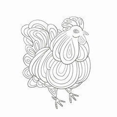 Rooster zentangle on white background.The logo for the New Year 2017, Chinese New Year. Zentangle style. Coloring book for adult, antistress coloring pages.Zodiac Animals.