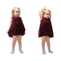 Young little girl standing over isolated white background