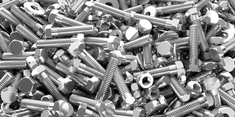 Nuts and bolts background. 3d illustration