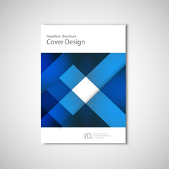 White classic vector brochure template design with blue geometric elements