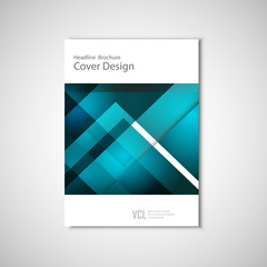 White classic vector brochure template design with blue geometric elements