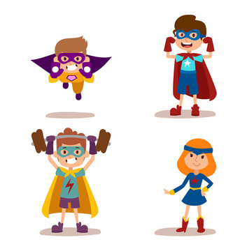 Superhero kids boys and girls cartoon vector illustrationt