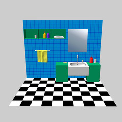Bathroom interior. 3d Vector illustration. Front view.