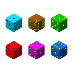 Dice set. 3d Vector colorful illustration.3d isometric style.