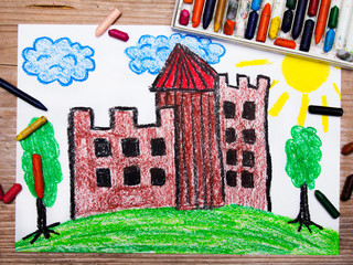 colorful drawing: medieval castle on the hill © czarny_bez