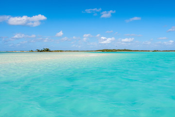 Sandy Beach, turquoise water from Great Exumas, Bahamas 