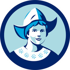 Dutch Lady Wearing Bonnet Circle Retro