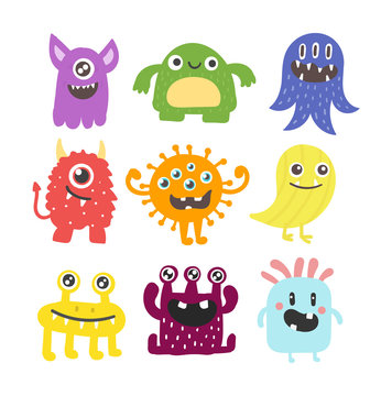Cute monsters vector set.