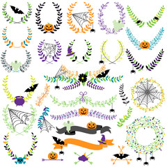 Vector Collection of Spooky Halloween Laurels, Wreaths and Floral Elements