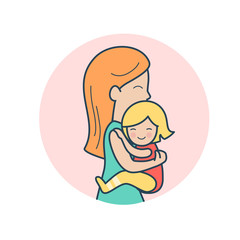 Linear Flat mother baby girl vector. Family care values