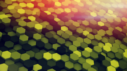 Wavy surface of hexagons 3D render