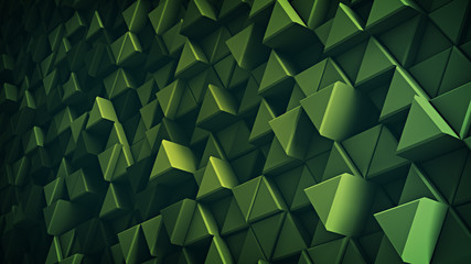 Surface of green extruded triangles 3D render