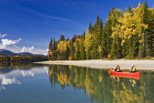 Paddling in Bowron Lake Park British Columbia Canada
