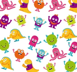 Muurstickers Monster monsterkarakters in ontwerp van de verjaardagspartij vectorillustratie