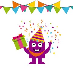 monster characters in birthday party vector illustration design