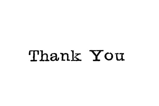 A close up image of the words "Thank You" from a typewriter