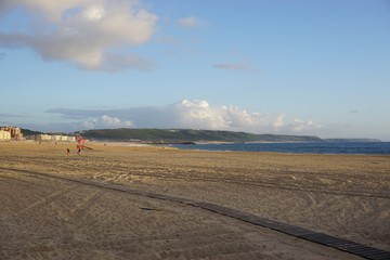 The beach in the seaside resort town of Nazare, Portugal