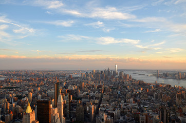 New York City Manhattan Süd Hudson River bei Sonnenuntergang