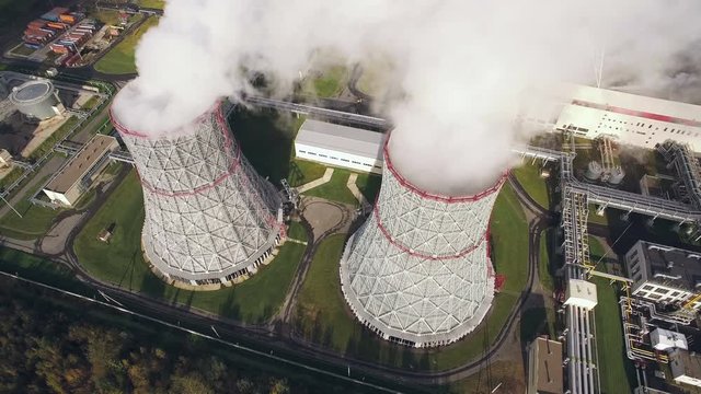 Aerial view of cooling towers on power plant