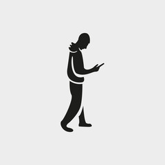 man goes with the phone in hand icon vector flat design