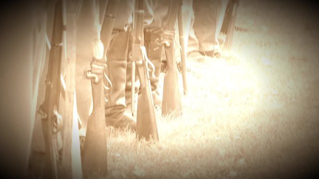 Civil War soldiers feet and guns in a row (Archive Footage Version)