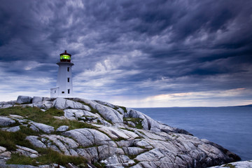 Lighthouse at Peggy's Cove during approaching storm, Nova Scotia, Canada.