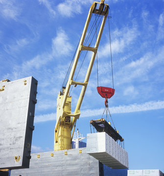 Crane of Cargo Ship with Pulp, Howe Sound, British Columbia, Canada.