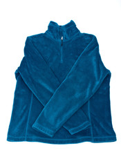 Blue polyester sweater jacket separated on white background