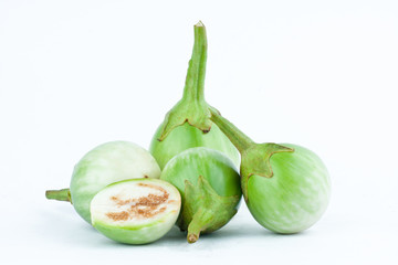 green thai eggplant or Yellow berried nightshade on white background eggplant aubergine  vegetable isolated
