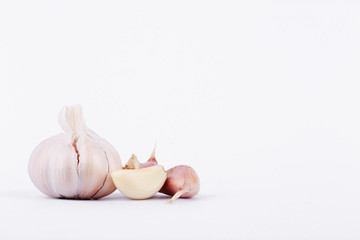 Garlic is cooking ingredient on white background isolated.
