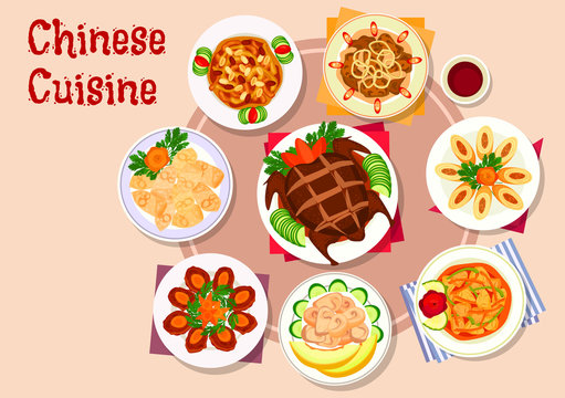 Chinese cuisine meat dishes icon for menu design
